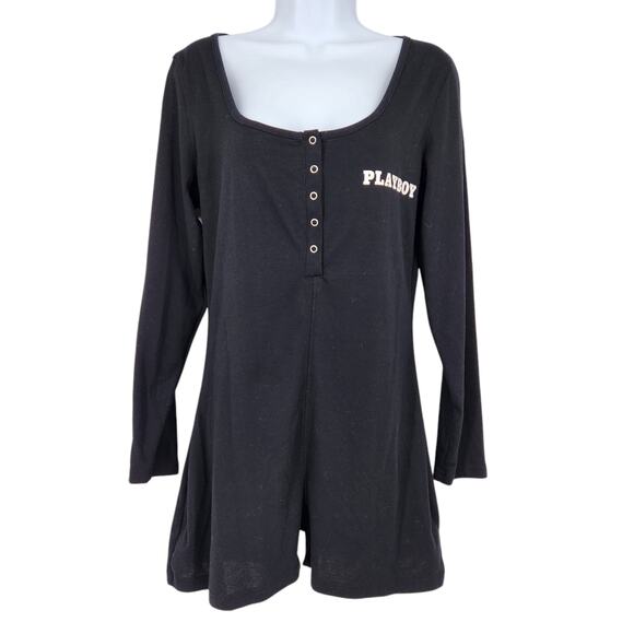 SALE Playboy x Missguided Black Long Sleeve Snap Front Romper Scoop Neck SZ 12 - Picture 8 of 10